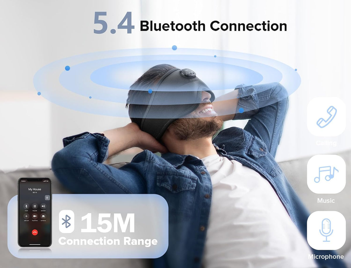 TOPOINT Sleep Mask with Bluetooth Headphones, 3D Eye Mask for Sleep Headphones with White Noise, Total Blackout, 5.4 Bluetooth, Timer, 15 Hours for Women Men, Travel, Meditation, Nap, CPAP Users