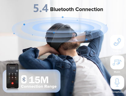TOPOINT Sleep Mask with Bluetooth Headphones, 3D Eye Mask for Sleep Headphones with White Noise, Total Blackout, 5.4 Bluetooth, Timer, 15 Hours for Women Men, Travel, Meditation, Nap, CPAP Users