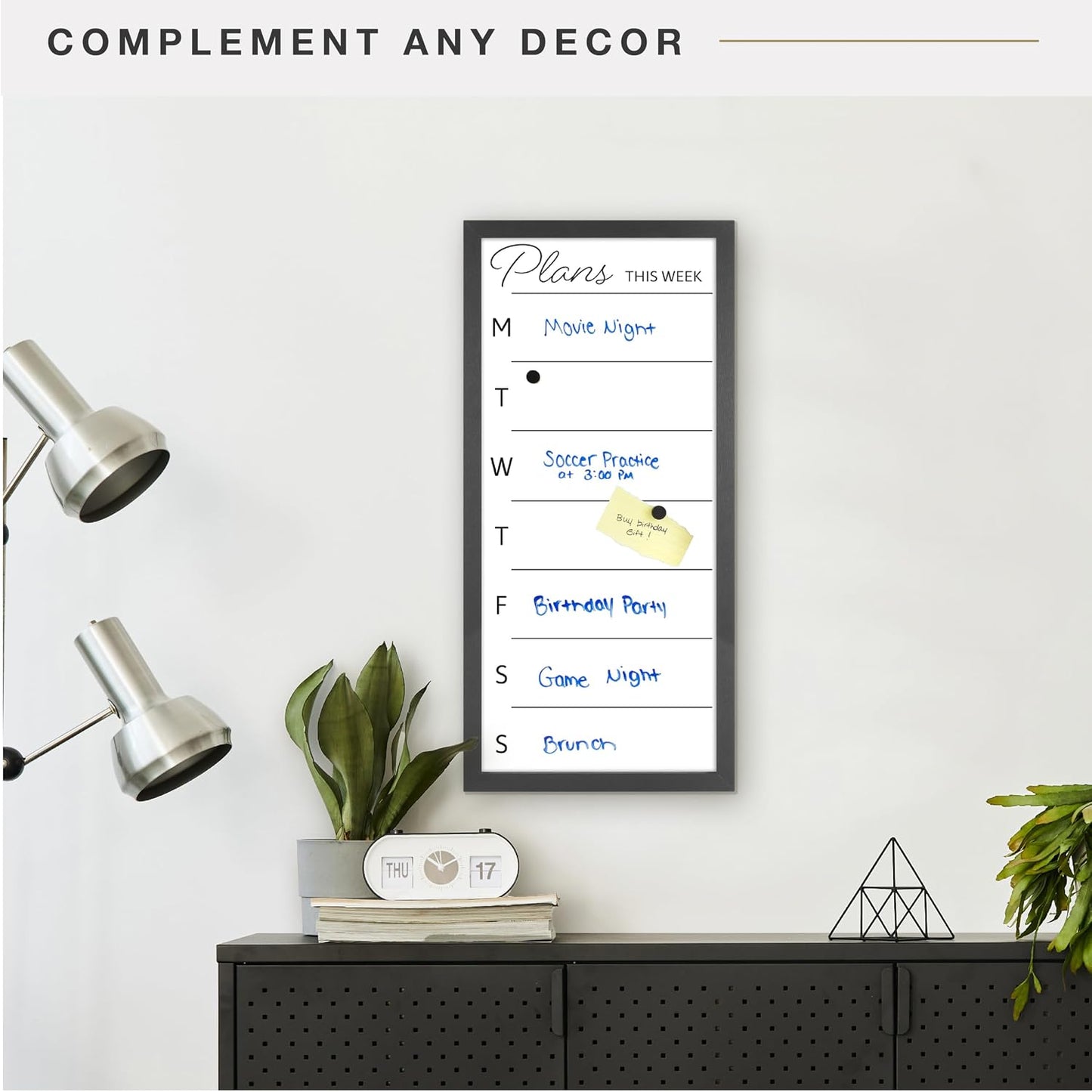 MCS Dry Erase Weekly Meal Planner Black Framed Calander Whiteboard, 11x24 | Dry Erase Weekly Meal Planner Black Framed Calander Whiteboard Frame, 11x24 Inch