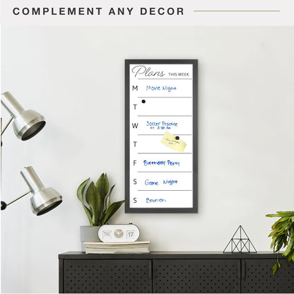 MCS Dry Erase Weekly Meal Planner Black Framed Calander Whiteboard, 11x24 | Dry Erase Weekly Meal Planner Black Framed Calander Whiteboard Frame, 11x24 Inch