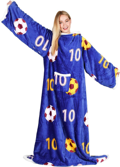 Catalonia Sherpa Wearable Blanket with Sleeves and Pocket for Adults