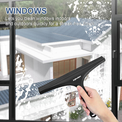 Shower Squeegee for Glass Doors, 10 Inch Bathroom Squeegee for Shower Glass | Streak Free No Squeak, Anti-Rust, All Purpose Glass Squeegee with Hook, Tile Walls, Mirror, Window, Car, Water & Soap Removal