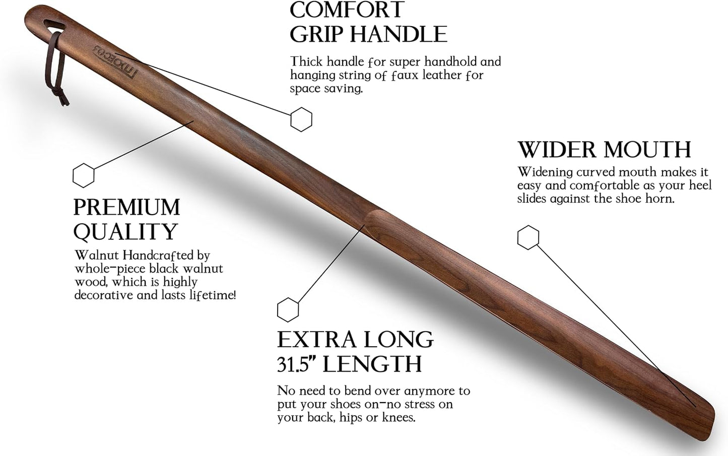 Luxdecor Long Handled Wooden Shoehorns-24in Wooden Long Handle Shoe Horn for Seinors Men Boot Jack Shoe Helper for Women