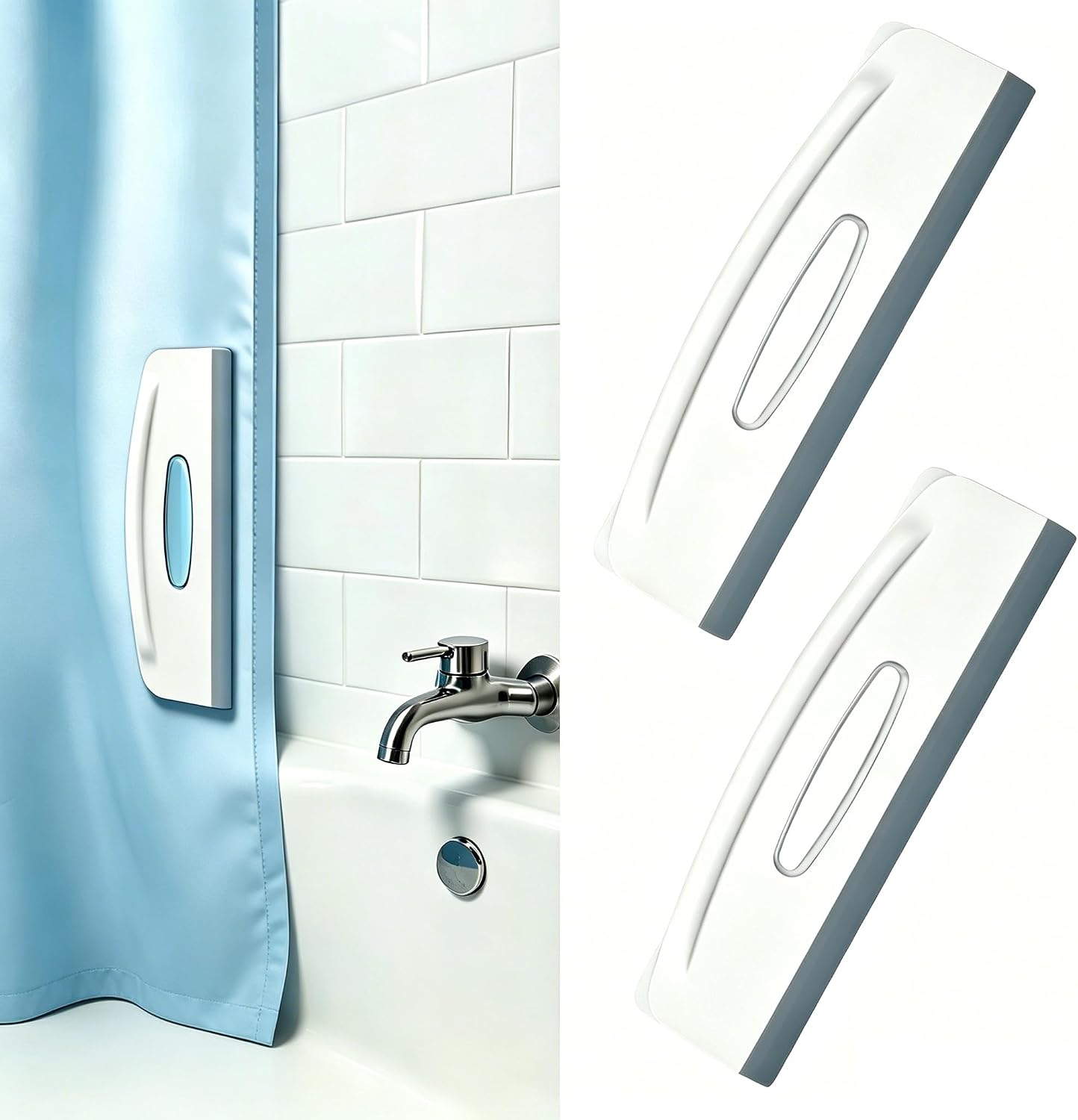 Shower Squeegee with Holder for Glass Door, Adhesive Wall Mount, Pack of 2 | Soft silicone blade removes water spots & soap scum without scratching. Compact holder stays tidy. Install without tools
