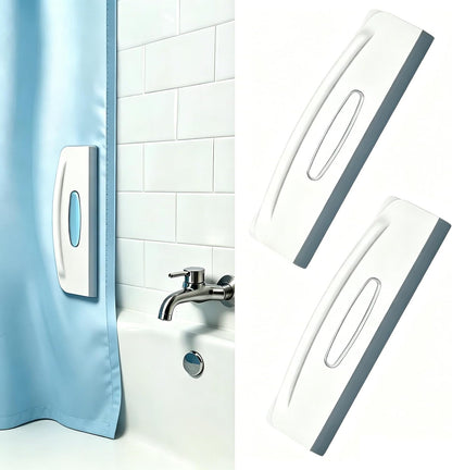 Shower Squeegee with Holder for Glass Door, Adhesive Wall Mount, Pack of 2 | Soft silicone blade removes water spots & soap scum without scratching. Compact holder stays tidy. Install without tools