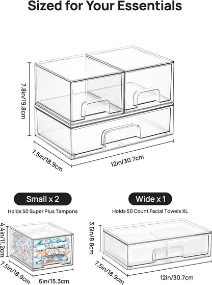 Vtopmart Clear Stackable Storage Drawers Set of 6, Plastic Organizer Bins | Multi-purpose Boxes for Bathroom Accessories Storage, Ideal for Cabinet, Shelf, Pantry, Laundry Room Organization