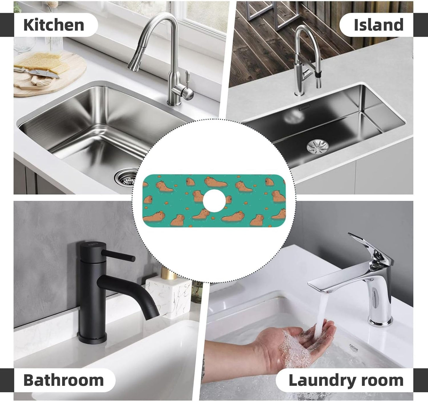 Abstract Flower Blooming Floral Watercolor Kitchen Sink Splash Guard Faucet Mat Super Absorbent Fast Drying Mat Sink Gadgets-Fast Drying Pad Sink Mat For Kitchen Bathroom (15" X 5.5" )
