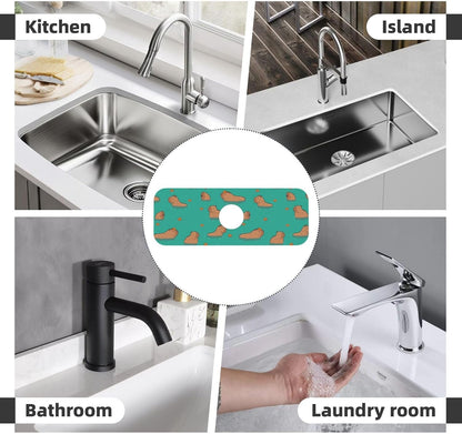 Abstract Flower Blooming Floral Watercolor Kitchen Sink Splash Guard Faucet Mat Super Absorbent Fast Drying Mat Sink Gadgets-Fast Drying Pad Sink Mat For Kitchen Bathroom (15" X 5.5" )