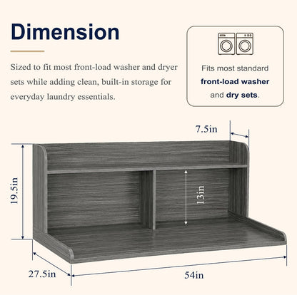 Royxen Washer Dryer Countertop with Extra Tall Shelf, 19" Height Washer and Dryer Topper, Laundry Countertop with Non-Slip Pads, Universal Fit for Laundry Room Organization, Walnut