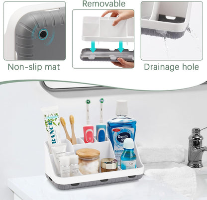 GFWARE Black Toothbrush Holder - 7 Slots Bathroom Organizer Countertop with Drainage Matte Black Electric Toothbrush and Toothpaste Holder for Bathroom Accessories Organization Vanity Sink Storage | Detachable 7 Slots Matte Black Kid Electric Toothbrush