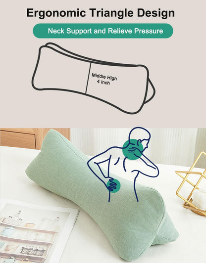 Cervical Buckwheat Neck Roll Pillow for Pain Relief, Firm Neck Support Bolster for Back Sleepers, Washable Cover, Ideal for Office Lunch Break, Blue 15 X 5 Inches