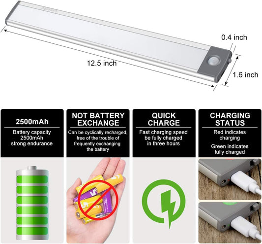 LED Motion Sensor Cabinet Light,Under Counter Closet, Wireless USB Rechargeable Kitchen,54-LED Battery Powered Operated Light, for Wardrobe,Closets,Cabinet,Cupboard
