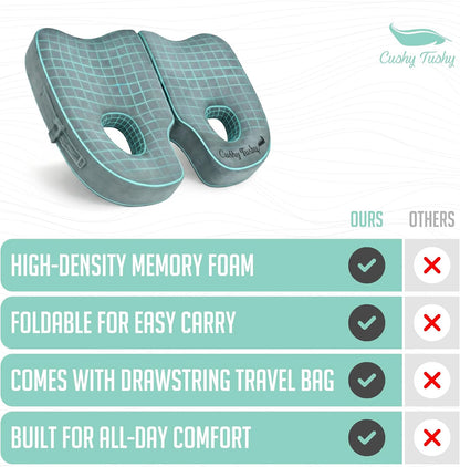 Cushy Tushy Premium Foldable Travel Seat Cushion - for Relief of Lower Back, Sciatic, Butt and Tailbone Pain - for Home & Office Use, Perfect for Travel or Driving - Coccyx Seat Cushion