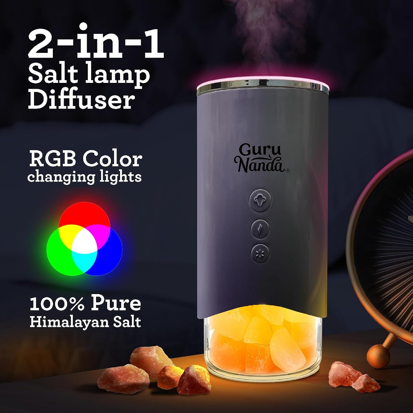 GuruNanda Calm Aura Essential Oil Diffuser, Sleek Modern Corded Electric Aromatherapy Diffuser with Turbo & Mist Modes, Auto Shut-Off Safety, Covers 250 Sq Ft, White, 100 ml