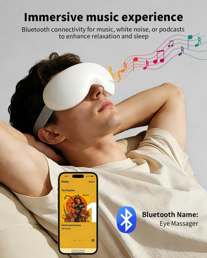 Eye Massager with Heat and Compression - Avocado Green Heated Eye Mask with Vibration, Bluetooth Music, 6 Modes, Rechargeable 1200mAh Battery for Eye Strain, Dry Eyes, Migraines Relief