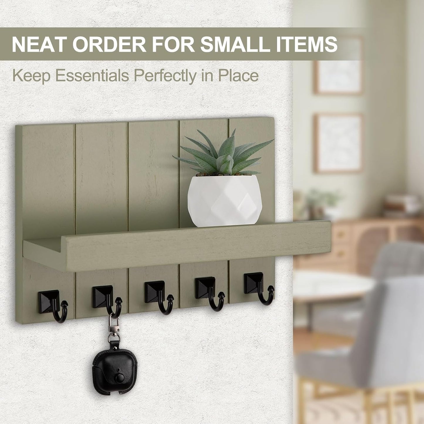 Key Holder for Wall, Decorative Key Holder with Shelf | Key and Mail Holder Wall Mount, Farmhouse Decor with 5 Key Hooks for Keys, Coats, ect.