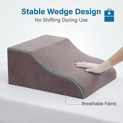Leg Elevation Pillows, Ergonomic Memory Foam Wedge Pillow/Leg Positioner Pillows Comfort Care for Back Knee Hip Ankles Pain, Knee Pillow for After Surgery, Injury, or Rest Gray