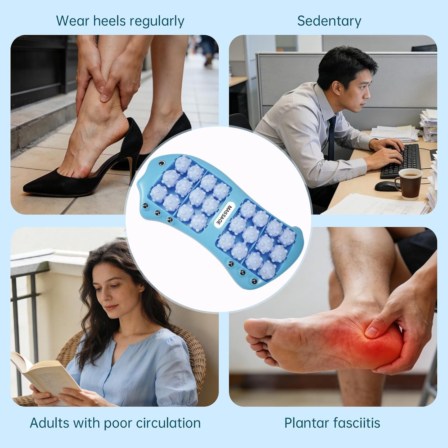 Foot Roller Massager for Plantar Fasciitis Pain Relief, Large Size Under Desk Feet Massage, Manual Acupressure Tool, Eases Pain & Cold Feet, Boosts Circulation, Split Portable & Washable
