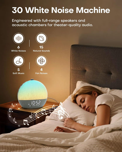 Sunrise Alarm Clock, White Noise Sound Machine, Sunlight Alarm Clocks for Bedrooms, 9 Natural Wake Up RGB Night Light, 30 Soothing Sounds for Heavy Sleepers, Baby, Kids, Adults