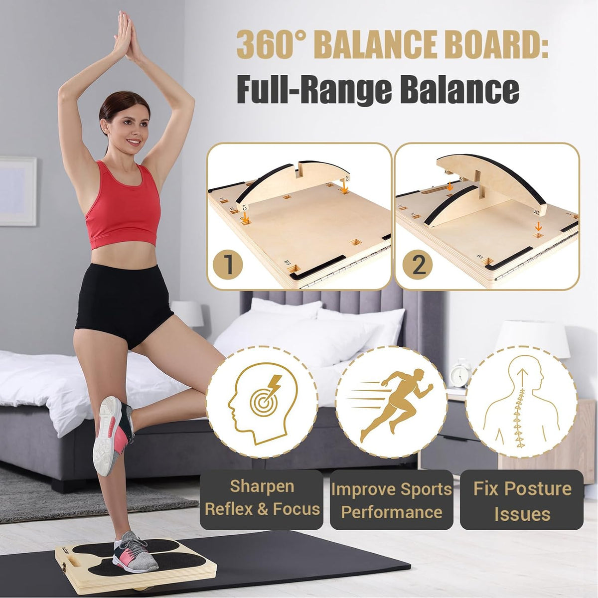 3-in-1 Slant Board & 180°/360° Balance Board, 460 LBS Capacity Calf Stretch