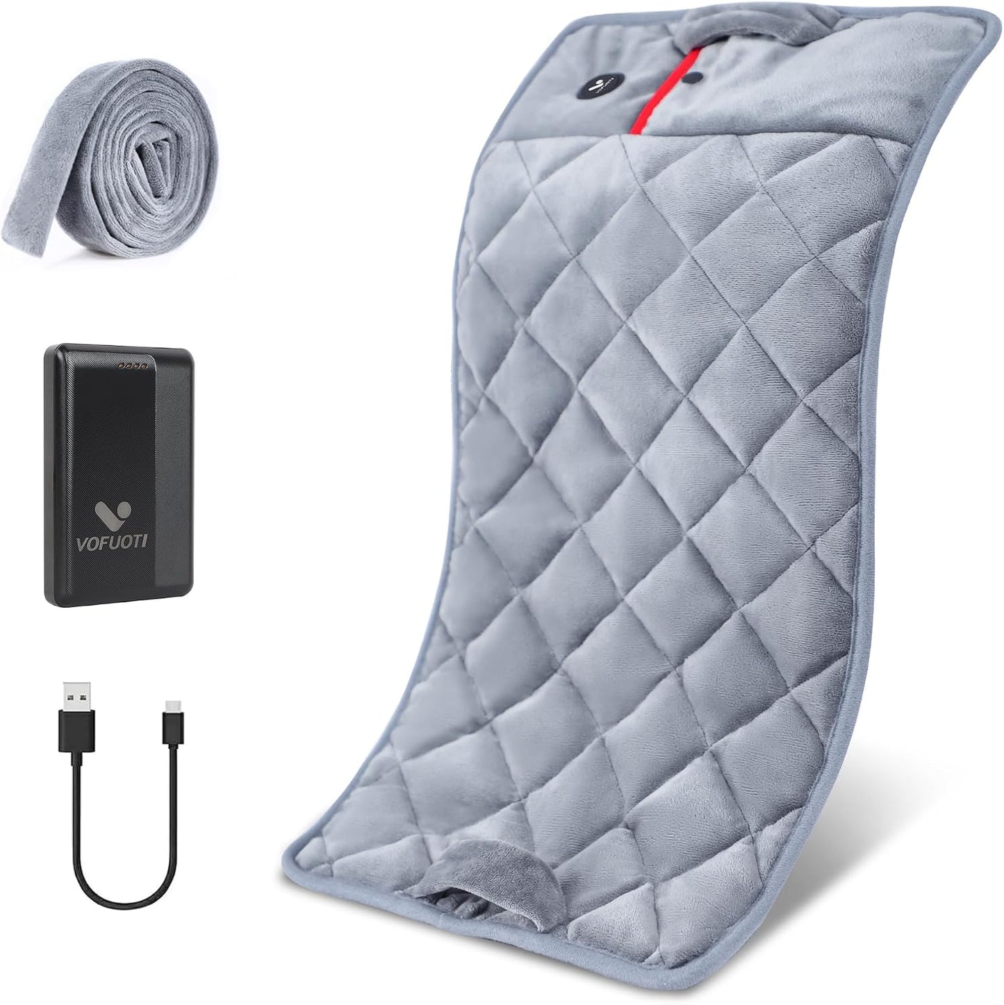 Vofuoti Portable Cordless Weighted Heating Pad with 7.4V 10000mAh Battery | 3 Heat Settings, Outdoor Electric Heated Pad for for Back, Abdomen, 12" x 24", Gift for Family, FSA Eligible HSA