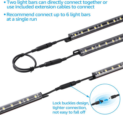 TORCHSTAR 6pcs 12 Inch LED Safe Lighting Kit, Motion Sensor, 3000K | UL Power Adapter, Input 100-240V, Linkable Gun Safe Light Bars, 900LM, for Under Cabinet Locker Closet Showcase, Warm White