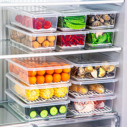 SOUJOY 6 Pack Produce Saver Container, 1.5L Food Storage Containers for Fridge with Lid, Stackable Fruits Storage Keeper with Removable Drain Plate for Vegetables, Meat, Fish Fresh and Dry