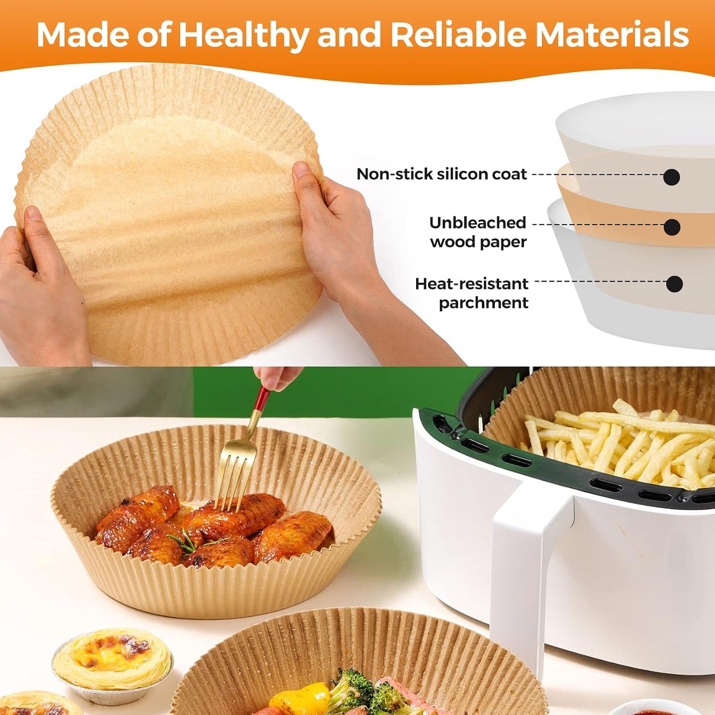 Air Fryer Liners Disposable, 150Pcs Parchment Paper 8" Square for 5-8QT | [Food Grade Material] Unbleached Parchment Paper Non-Stick & Waterproof Oilproof Easy Cleanup for Air Fryer Sheets Papers