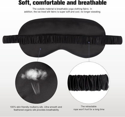 IEKEODI 2 Pack Sleep Masks, Blackout Eye Masks for Sleeping, (Black+Purple) | Silky Soft Comfort, Light Blocking Blindfold Design, Gentle Elastic Fit, Smooth Skin Feel, Travel and Nap Ready