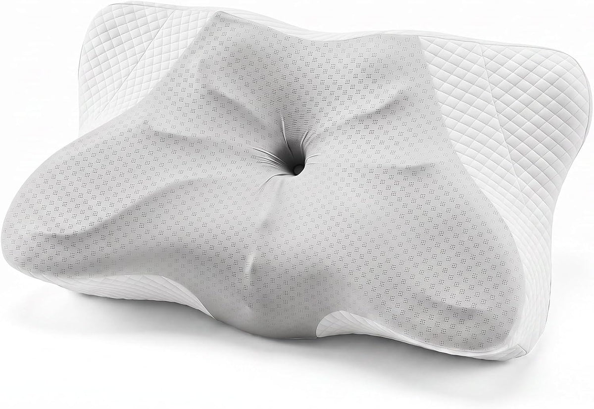 Sweetcrispy Cervical Pillow for Neck and Shoulder - Ergonomic Memory Foam Pillows, Contour Side Sleeper for Adults, Cooling Orthopedic Neck Support for Back Stomach Sleepers, White