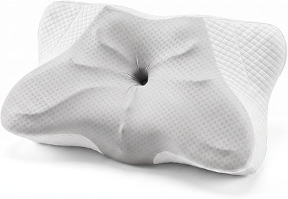 Sweetcrispy Cervical Pillow for Neck and Shoulder - Ergonomic Memory Foam Pillows, Contour Side Sleeper for Adults, Cooling Orthopedic Neck Support for Back Stomach Sleepers, White