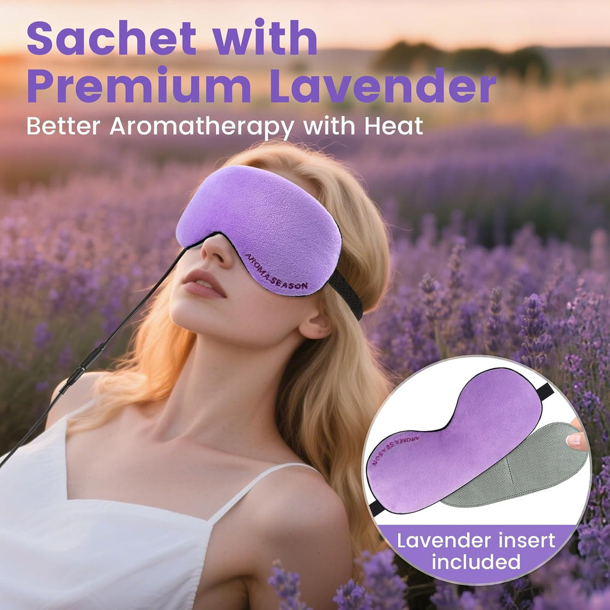 Aroma Season Heated Eye Mask, Warm Eye Compress for Dry Eyes MGD Stye Blephartitis Sinus Migraine, Graphene Heating Element with Natural Lavender Pack (Black)