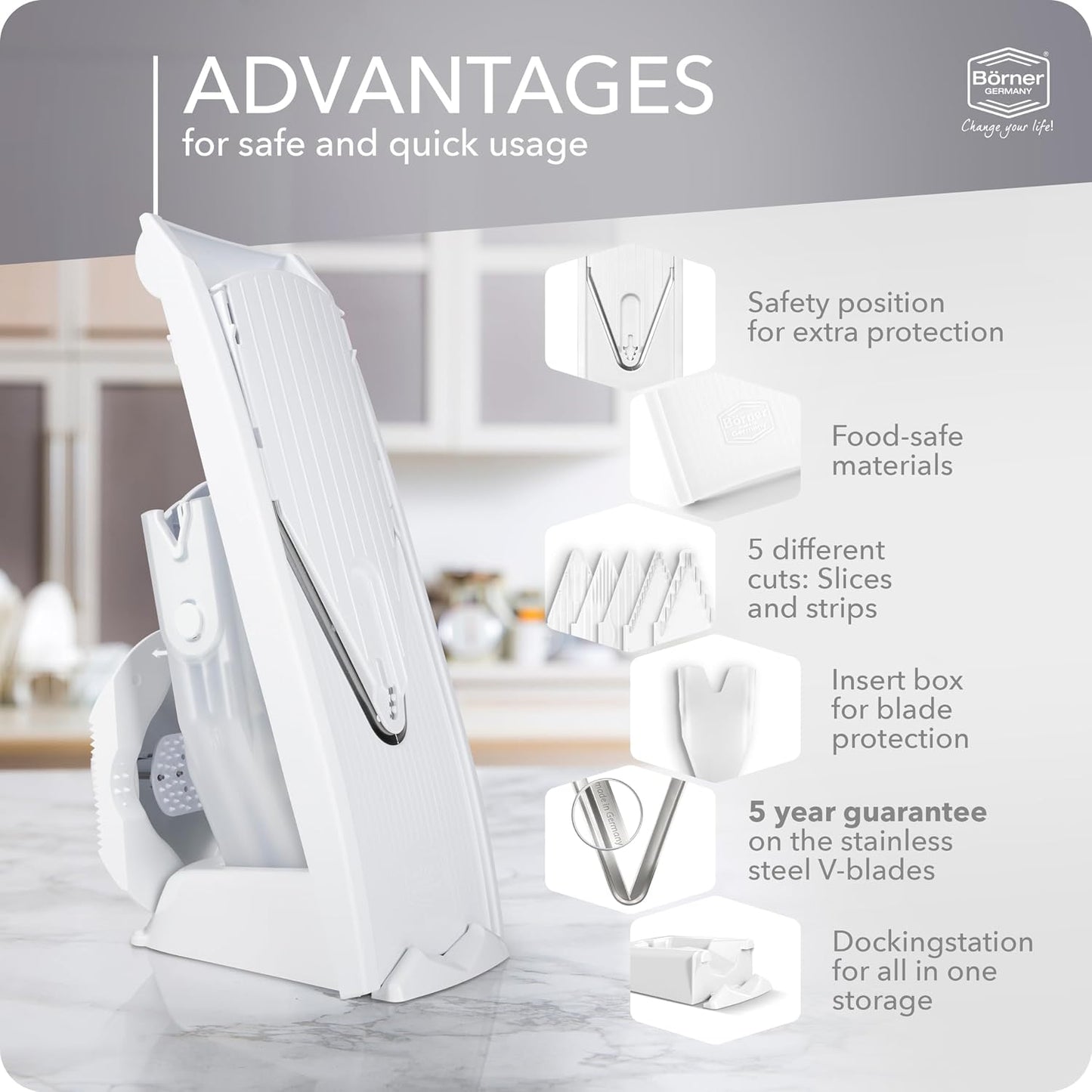 Börner Mandoline Slicer V1 (Basis Set) • V-Slicer with 2 Inserts & Fruit Holder • Adjustable Kitchen Slicer for Vegetables & Fruits • Vegetable Cutter • 3 Thickness Settings • Color: Red