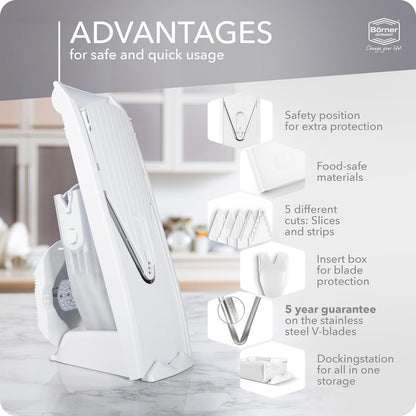 Börner Mandoline Slicer V1 (Basis Set) • V-Slicer with 2 Inserts & Fruit Holder • Adjustable Kitchen Slicer for Vegetables & Fruits • Vegetable Cutter • 3 Thickness Settings • Color: Red