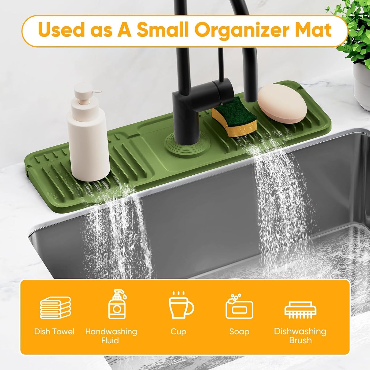 24'' Longer Faucet Mat for Kitchen Sink Splash Guard[7° Slope Fast Self-draining][Snap Lock Fit]Kitchen Sink Faucet Mat Splash Guard Kitchen Sink Area Water Splash Guard Behind Faucet Draining Mat