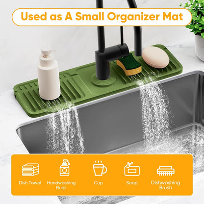 24'' Longer Faucet Mat for Kitchen Sink Splash Guard[7° Slope Fast Self-draining][Snap Lock Fit]Kitchen Sink Faucet Mat Splash Guard Kitchen Sink Area Water Splash Guard Behind Faucet Draining Mat