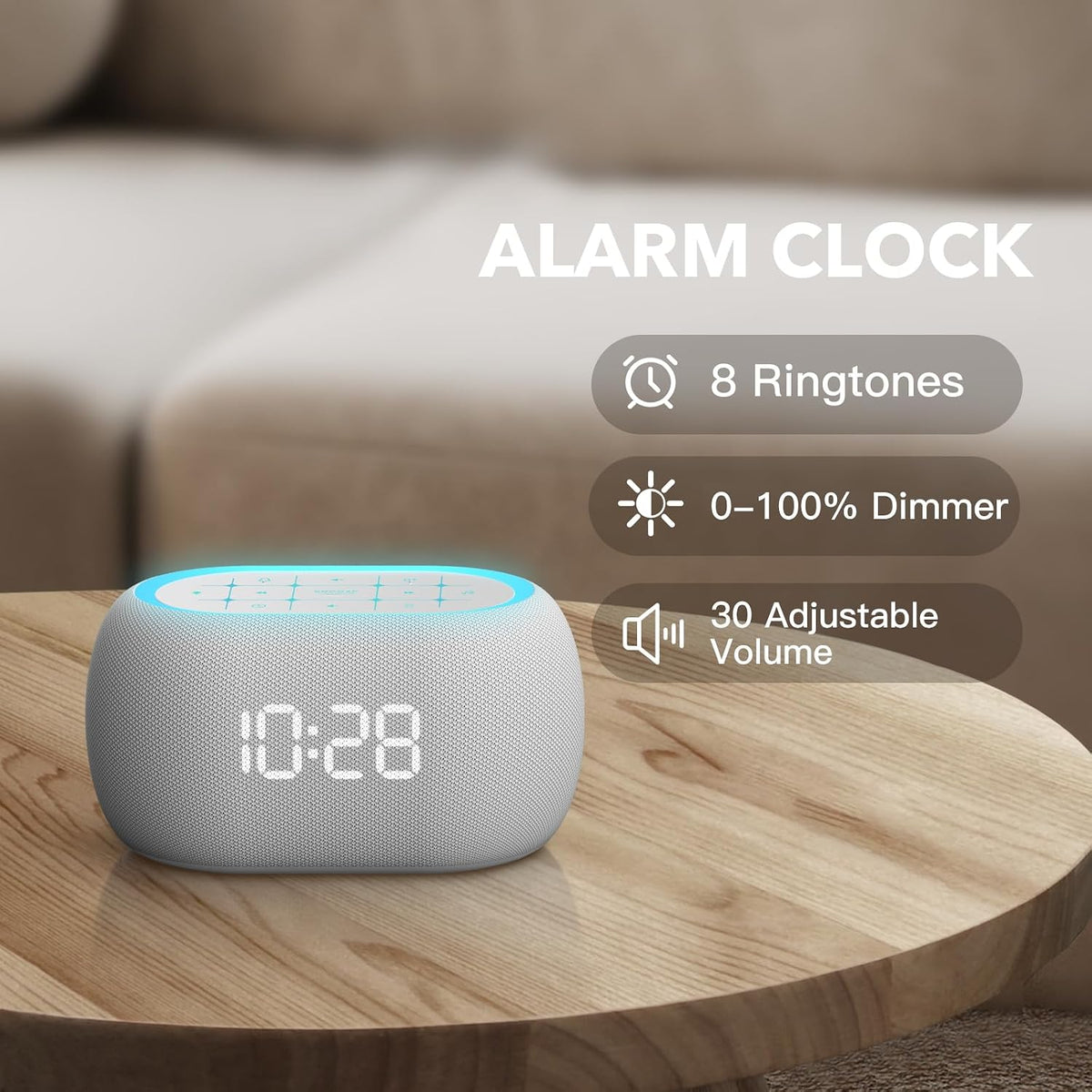 ANJANK White Noise Sound Machine Alarm Clock with Hi-Fi Bluetooth Speaker, 21 Soothing Sounds/7 Night Lights, 0-100% Dimmer/Sleep Timer/Volume Control, Soother for Adults Kids Sleeping, Bedroom, White