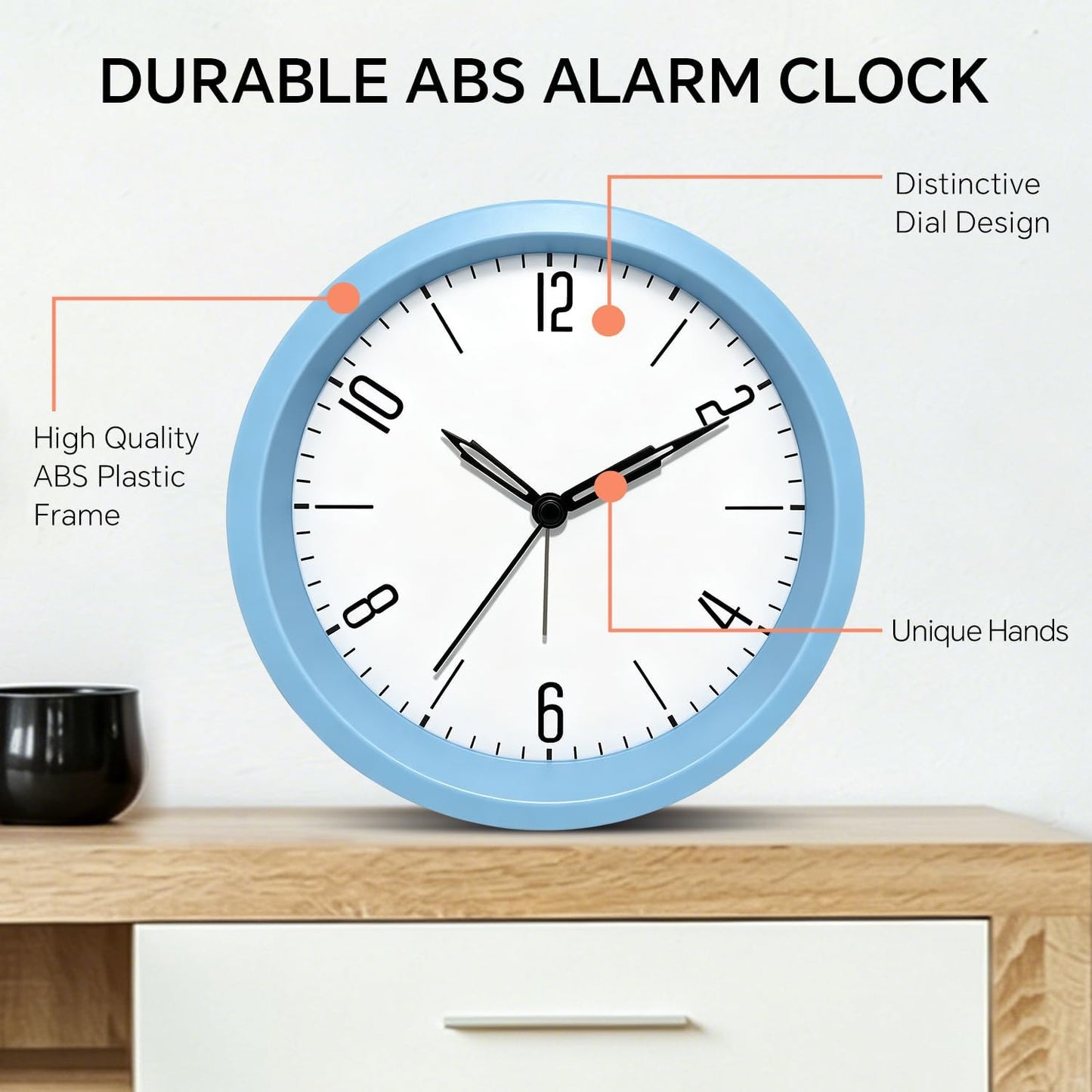 Silent Analog Loud Alarm Clock for Bedrooms, 4.5" Battery Operated Alarm Clock with Modern Round Design, Plastic Small Desk Clock for Heavy Sleepers Adults Teens Seniors College Dorms, Green