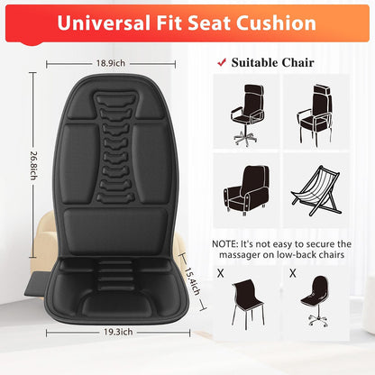 Massage Seat Cushion with Heat, 6-Motor Vibration Back Massager for Chair, Chair Massager Pad with 4 Modes & 3 Intensities for Office Chair, Sofa and Recliner