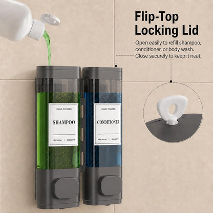 Shampoo and Conditioner Dispenser – Wall-Mounted Shower Soap Dispenser, No-Drill Installation, Lockable, 900 ml Capacity,for Bathroom & Hotel or Airbnb (Black, 3-Pack)