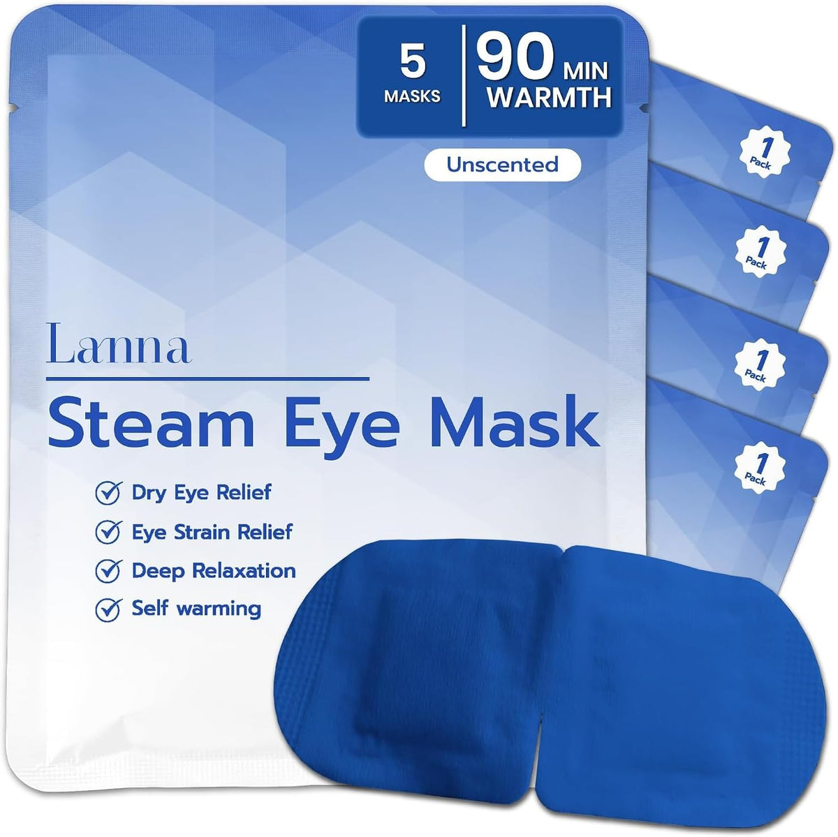 LANNA Heated Steam Eye Mask, Disposable 120 Minutes, Lavender Scent, 5 Pcs