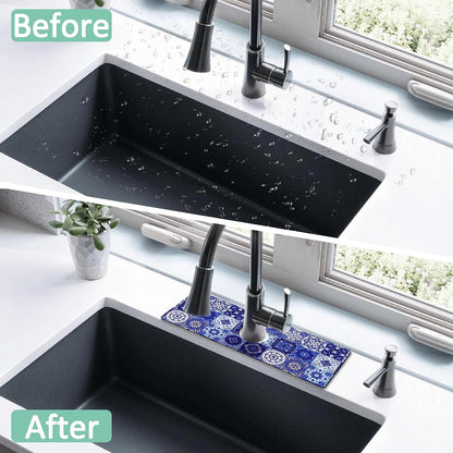 Kitchen Sink Splash Guard Faucet Mat 24" X 5.5" Tropical Leavesl Absorbent Fast Drying Mat Faucet Draining Mat Sink Splash Guard Behind Faucet Drip Catcher for Kitchen Bathroom