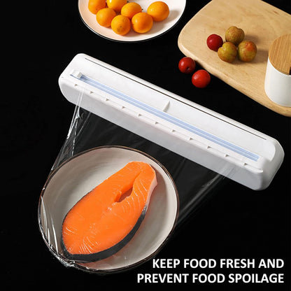 Plastic Wrap Dispenser With Cutter, Reusable Cling Film Dispenser, Cling Wrap Dispenser With Slide Cutter, Also For Aluminum Foil, Tin Foil, Baking Paper (L)