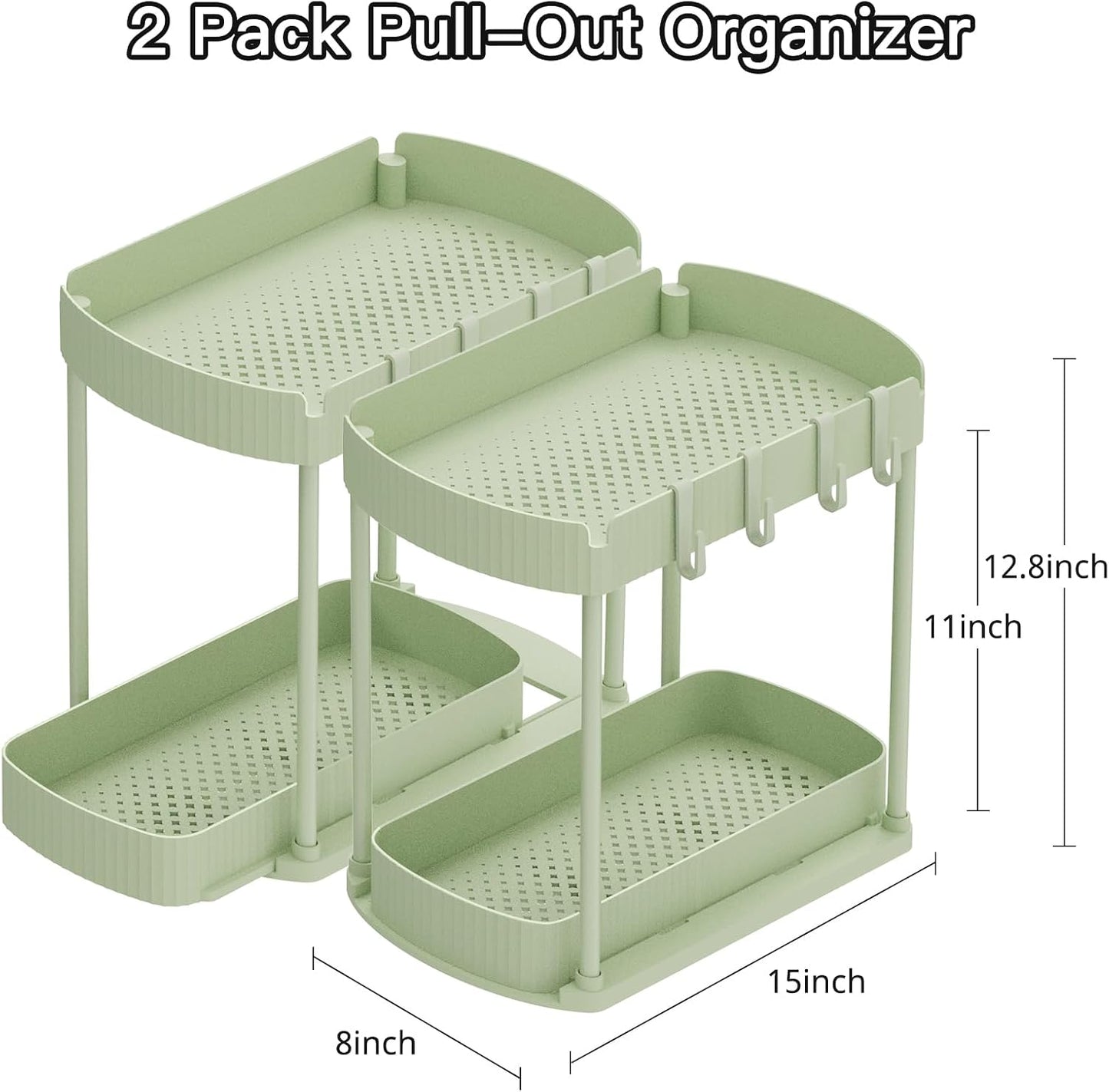 2 Packs Under Sink Pull-Out Storage Organizers, 12.8 Inches, Black | Multi-Purpose Cabinet Organizers and Storage for Bathroom & Kitchen