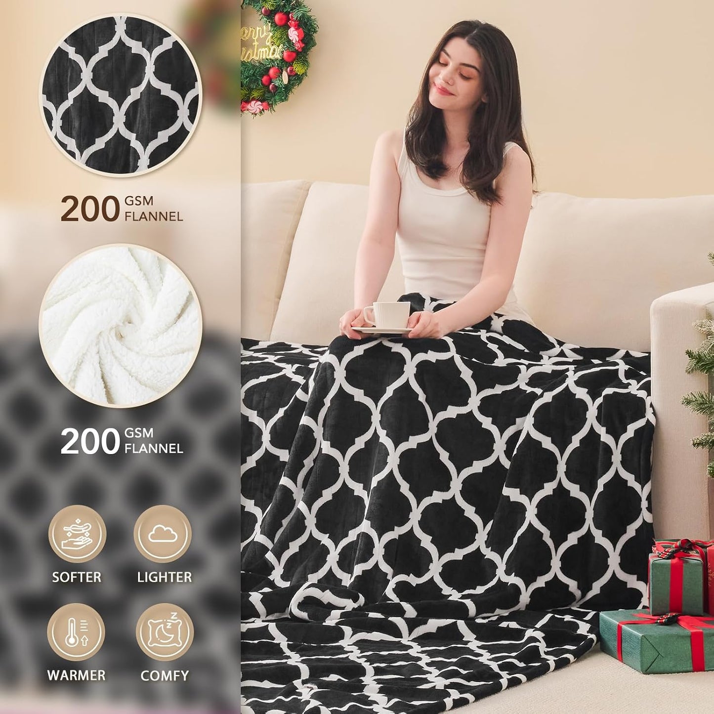 Homemate Heated Blanket Electric Throw - 50“x60“ Heating Blanket with 10 Fast Heat Levels 8 Hours Auto Off Soft Cozy Flannel Over-Heated Protection ETL Certification Keep Warming in Home | Throw with 10 Fast Heat Levels 8 Hours Auto Off Over-Heated