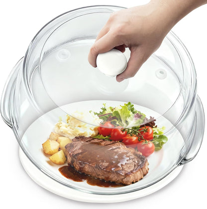 Glass Microwave Splatter Cover with Mat for Food, 10 Inch Guard Lid | Lightweight Borosilicate Glass, Food Grade, Silicone Knob, 2 Vents, 3.1in Tall to Cover Bowls and Plates, Dishwasher Safe