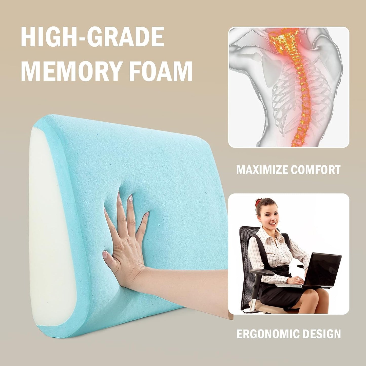 HOMBYS Lumbar Support Pillow for Recliner Chair, Memory Foam Back Support Cushion for Elderly,Extra Large Lumbar Support Pillow,Thick Backrest for Home Reading (Grey, 20“x13.5"x5")