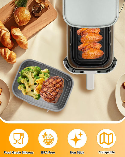 Air Fryer Silicone Liners Collapsible 2-Pack for bella Slim 4Qt(3.3lb) | Reusable Airfryer Silicone Pot Baking Basket Insert Accessories, Non Stick, Easy Cleaning, Gray+Black