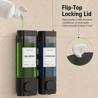 Shampoo and Conditioner Dispenser – Wall-Mounted Shower Soap Dispenser, No-Drill Installation, Lockable, 900 ml Capacity,for Bathroom & Hotel or Airbnb (Black, 3-Pack)