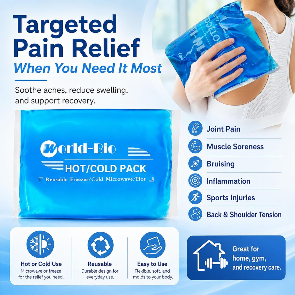 Reusable Ice Gel Pack for Injuries, Soft Cold Pack Ice Wrap Hot Cold Compress Alleviate Inflammation Joint Pain Muscle Soreness, Flexible & Adjustable for Shoulder Elbow Foot Ankle Knee Wrist Leg Neck